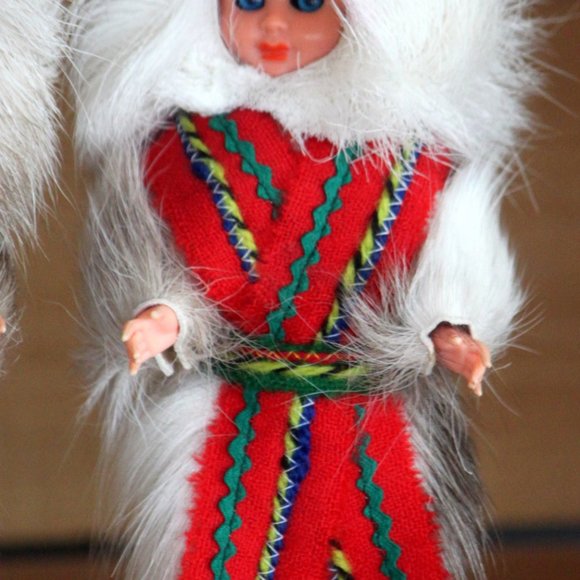 Vintage Celluloid Laplander Finnish Cultural Souvenir Dolls With Reindeer Fur - Picture 3 of 8